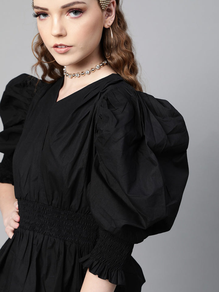 plusS Splendid Black Solid Power Shoulders Wrap Top