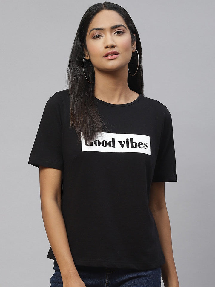 White Typography Printed Monochrome Cotton T-shirt