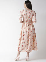 plusS Women Peach-Coloured  Maroon Floral Print Fit  Flare Dress
