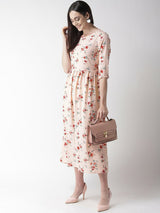 plusS Women Peach-Coloured  Maroon Floral Print Fit  Flare Dress