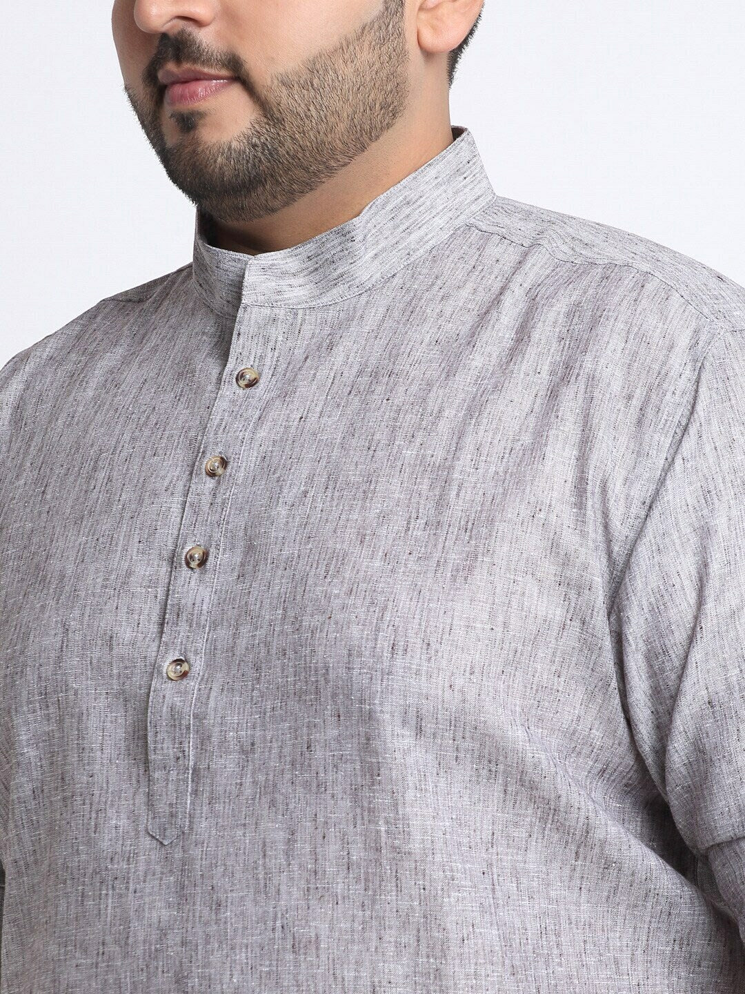 plusS Plus Size Mandarin Collar Straight Regular Cotton Kurta