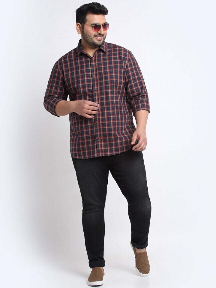 plusS Men Plus Size Tartan Checks Cotton Casual Shirt