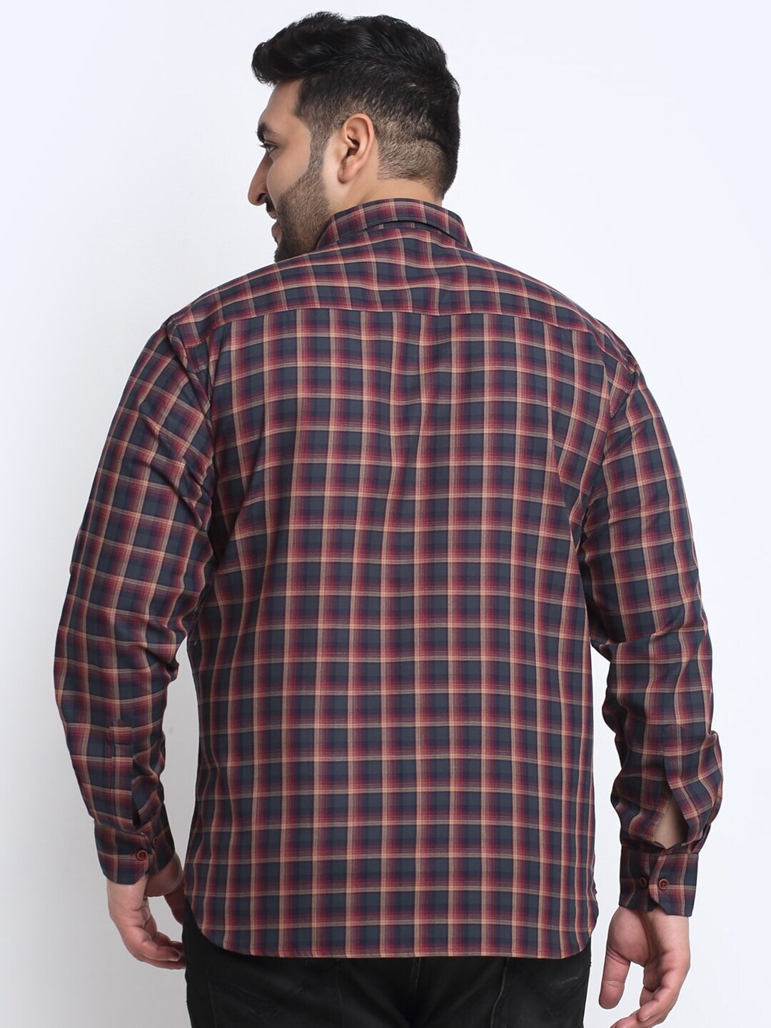 plusS Men Plus Size Tartan Checks Cotton Casual Shirt