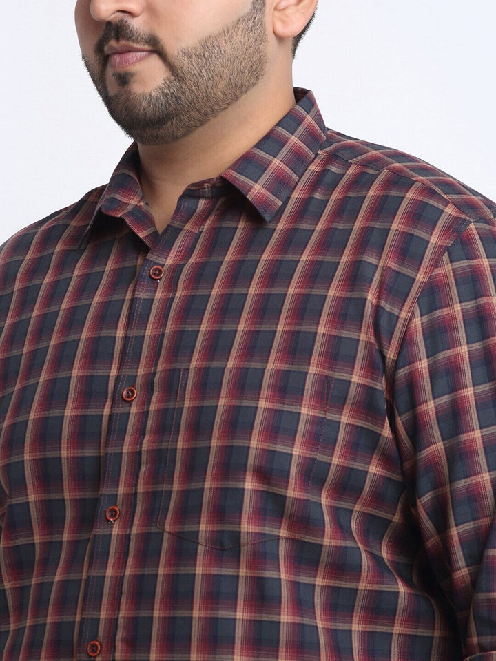 plusS Men Plus Size Tartan Checks Cotton Casual Shirt