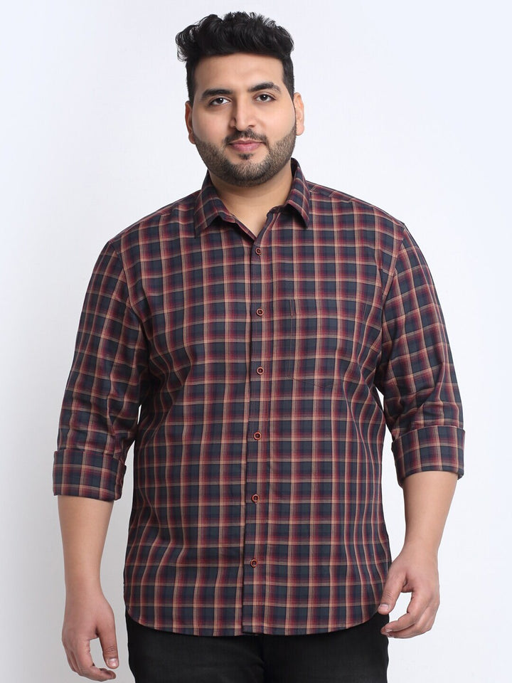 plusS Men Plus Size Tartan Checks Cotton Casual Shirt