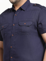 plusS Men Plus Size Navy Blue Casual Shirt