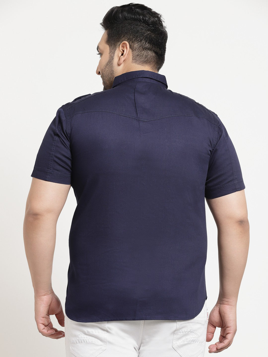 plusS Men Plus Size Navy Blue Casual Shirt