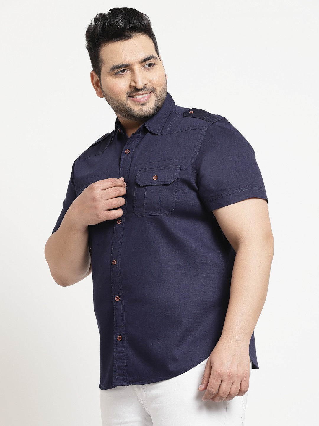 plusS Men Plus Size Navy Blue Casual Shirt