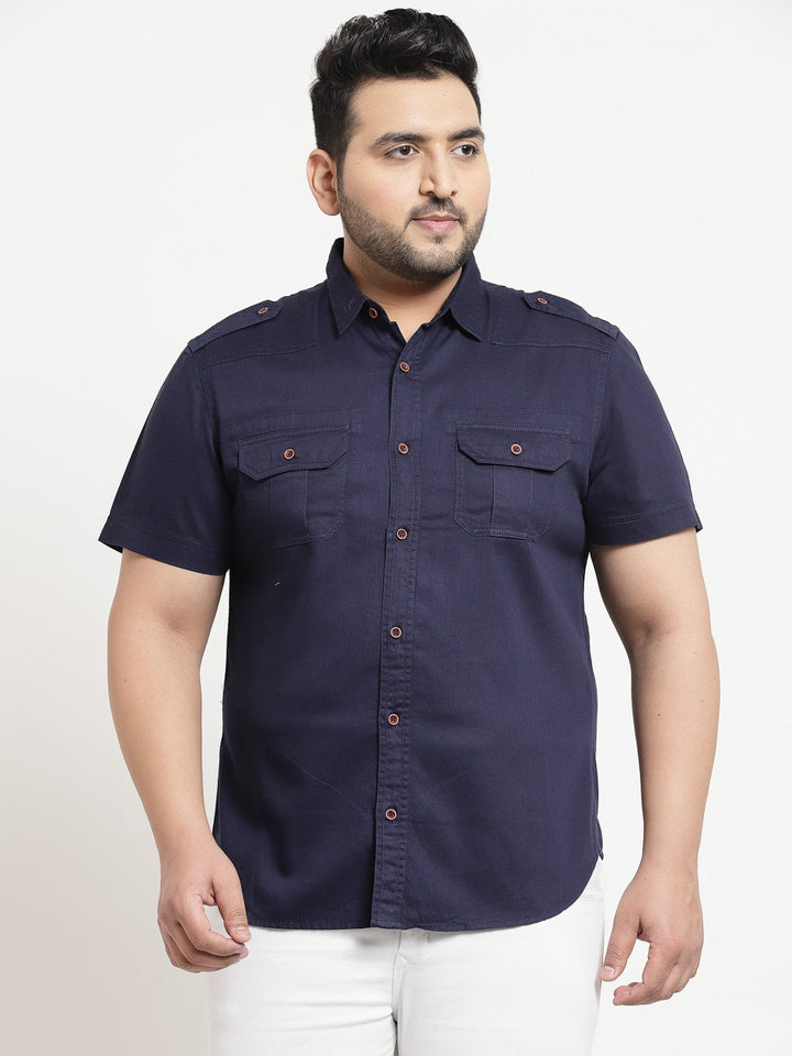 plusS Men Plus Size Navy Blue Casual Shirt