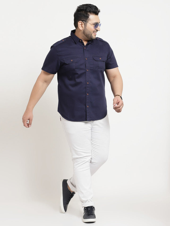 plusS Men Plus Size Navy Blue Casual Shirt