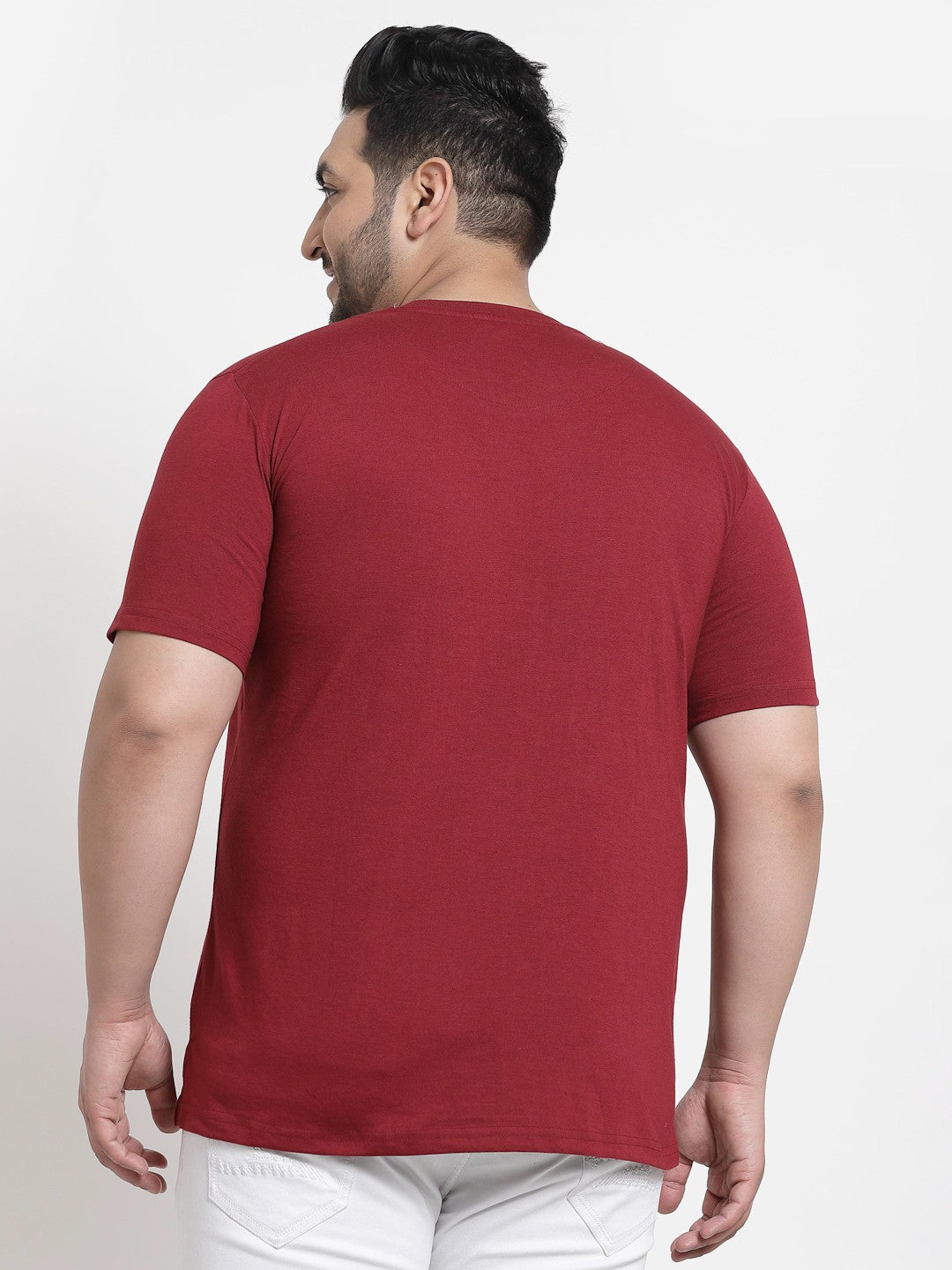 plusS Men Plus Size Maroon Typography Printed T-shirt