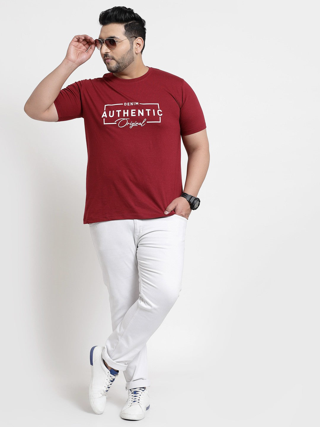 plusS Men Plus Size Maroon Typography Printed T-shirt