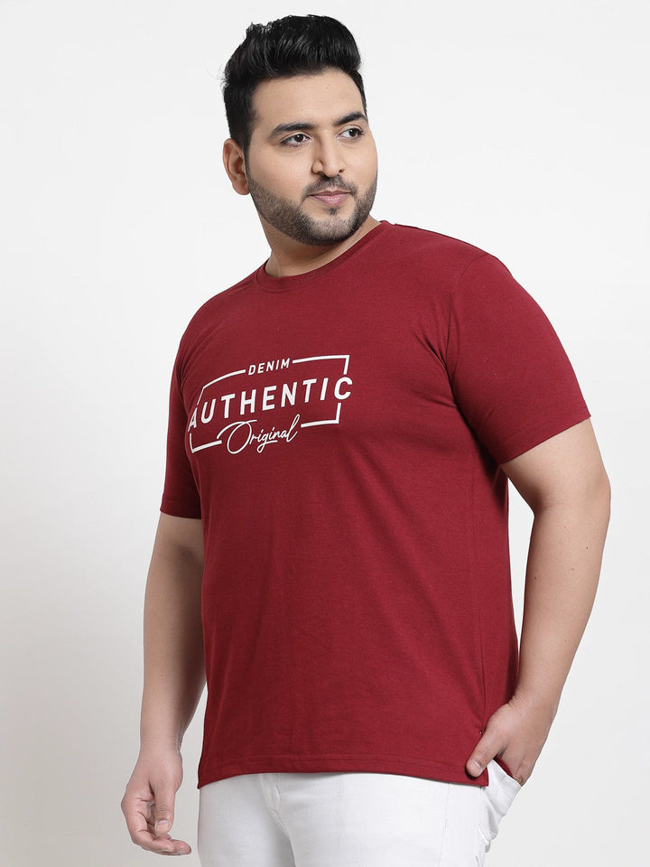 plusS Men Plus Size Maroon Typography Printed T-shirt