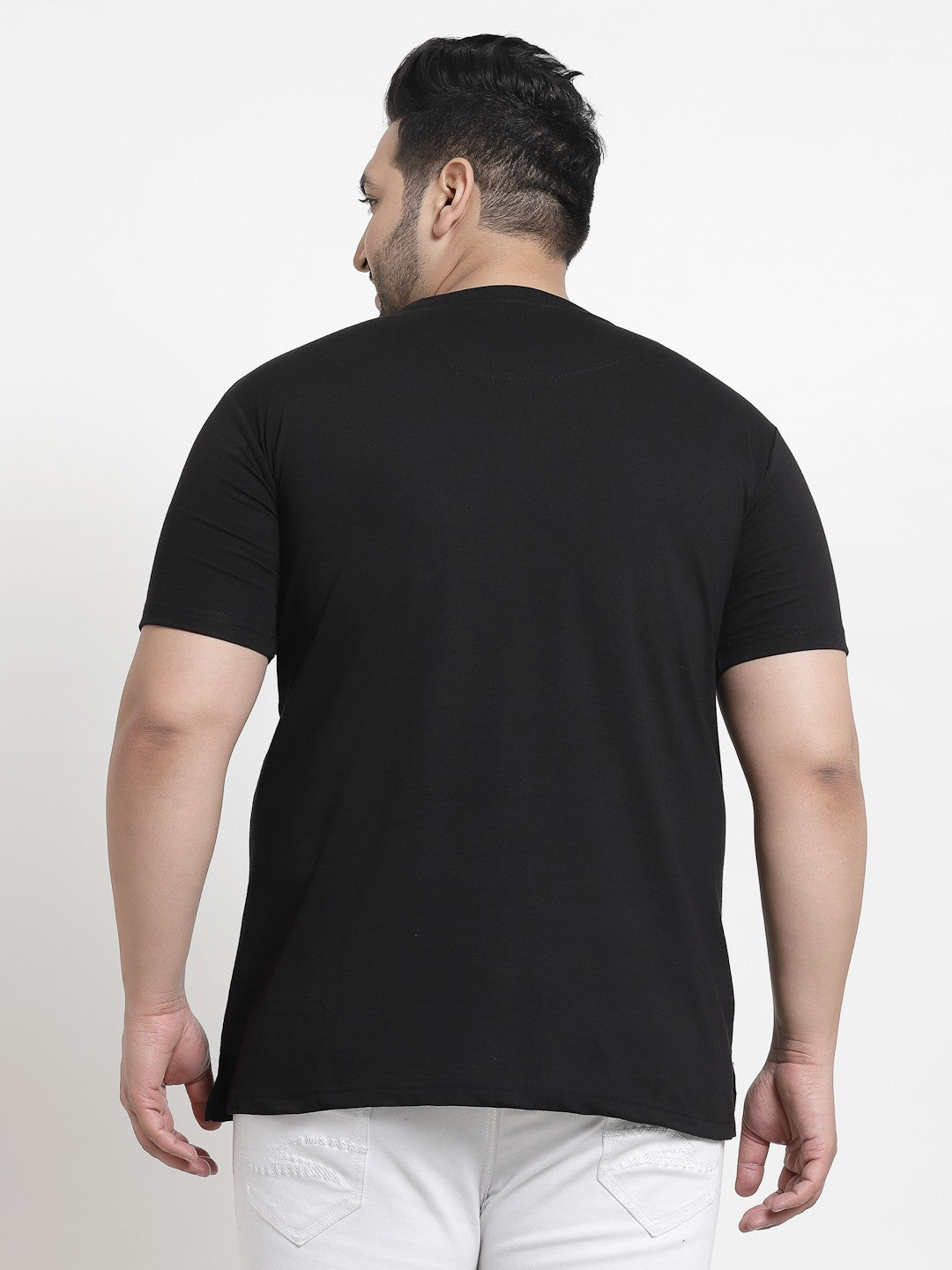 plusS Men Plus Size Black  White Printed Pure Cotton T-shirt