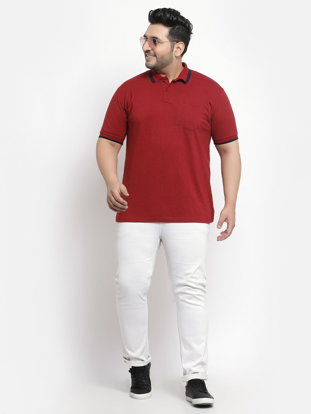 plusS Men Maroon Cotton T-shirt