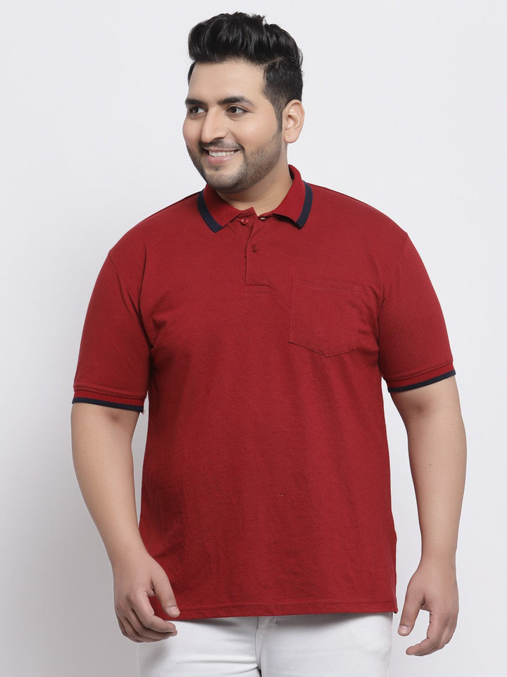 plusS Men Maroon Cotton T-shirt