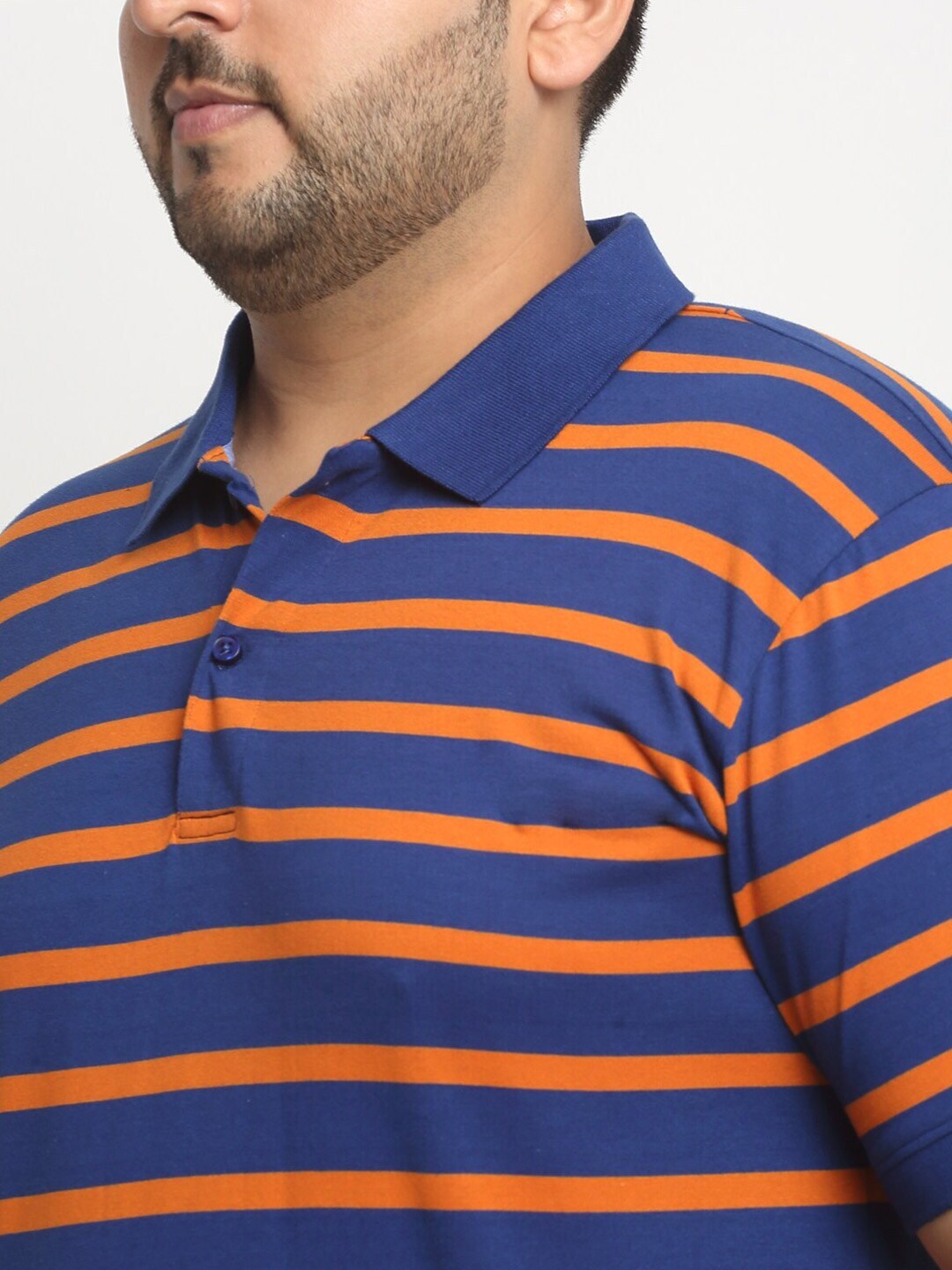 plusS Blue  Rust Striped Polo Collar Pure Cotton T-shirt