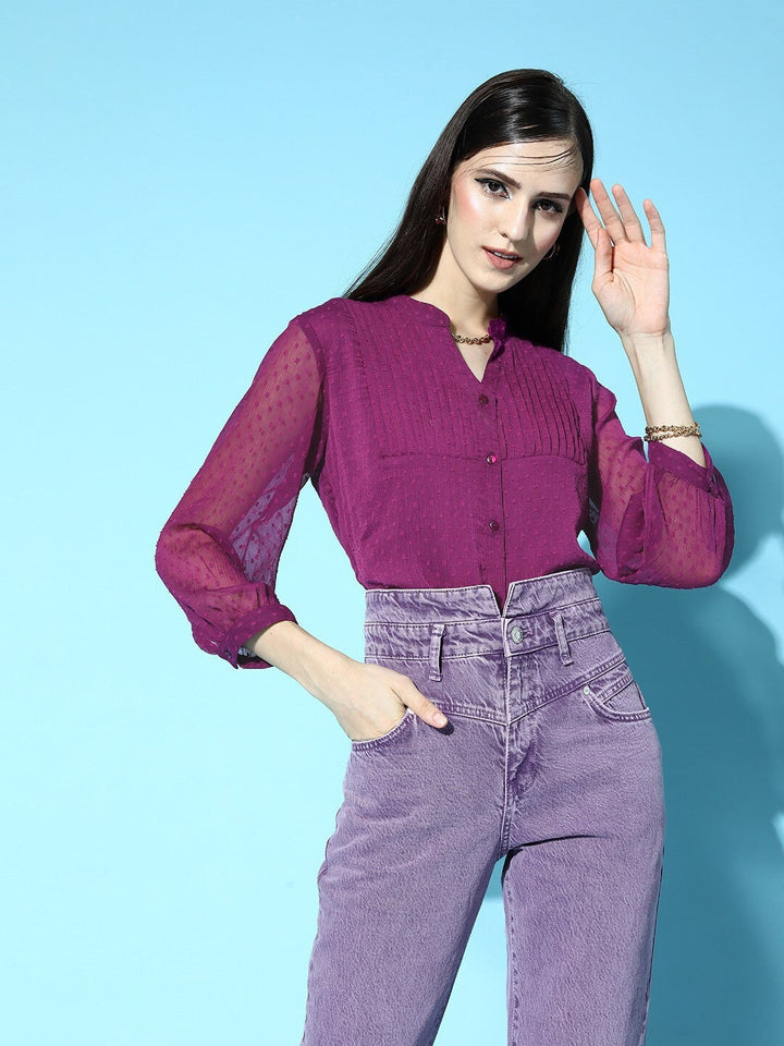 Pretty Purple Solid Pleated Form Shirt