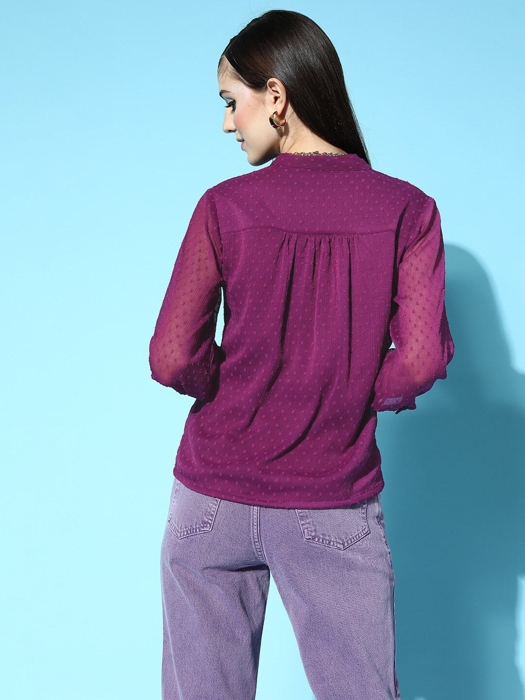 Pretty Purple Solid Pleated Form Shirt