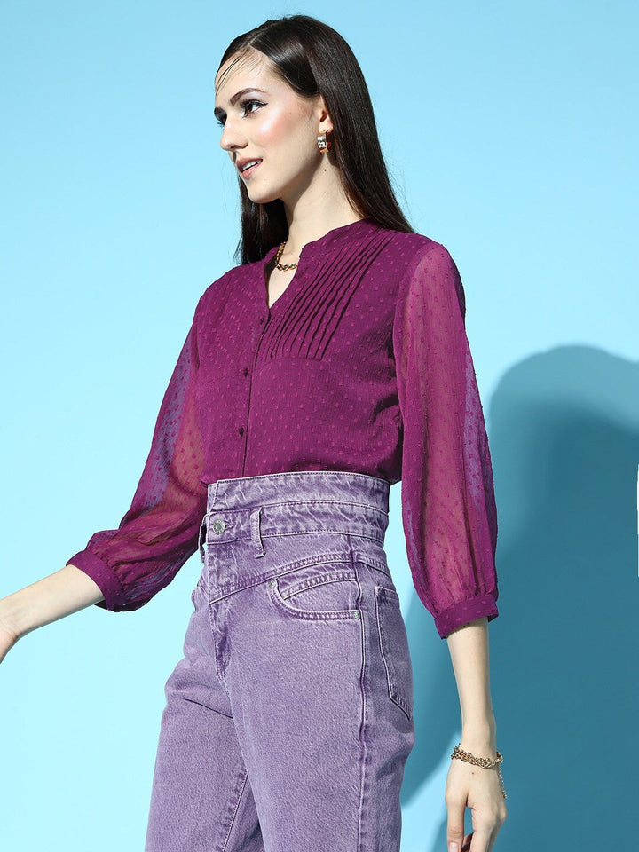 Pretty Purple Solid Pleated Form Shirt