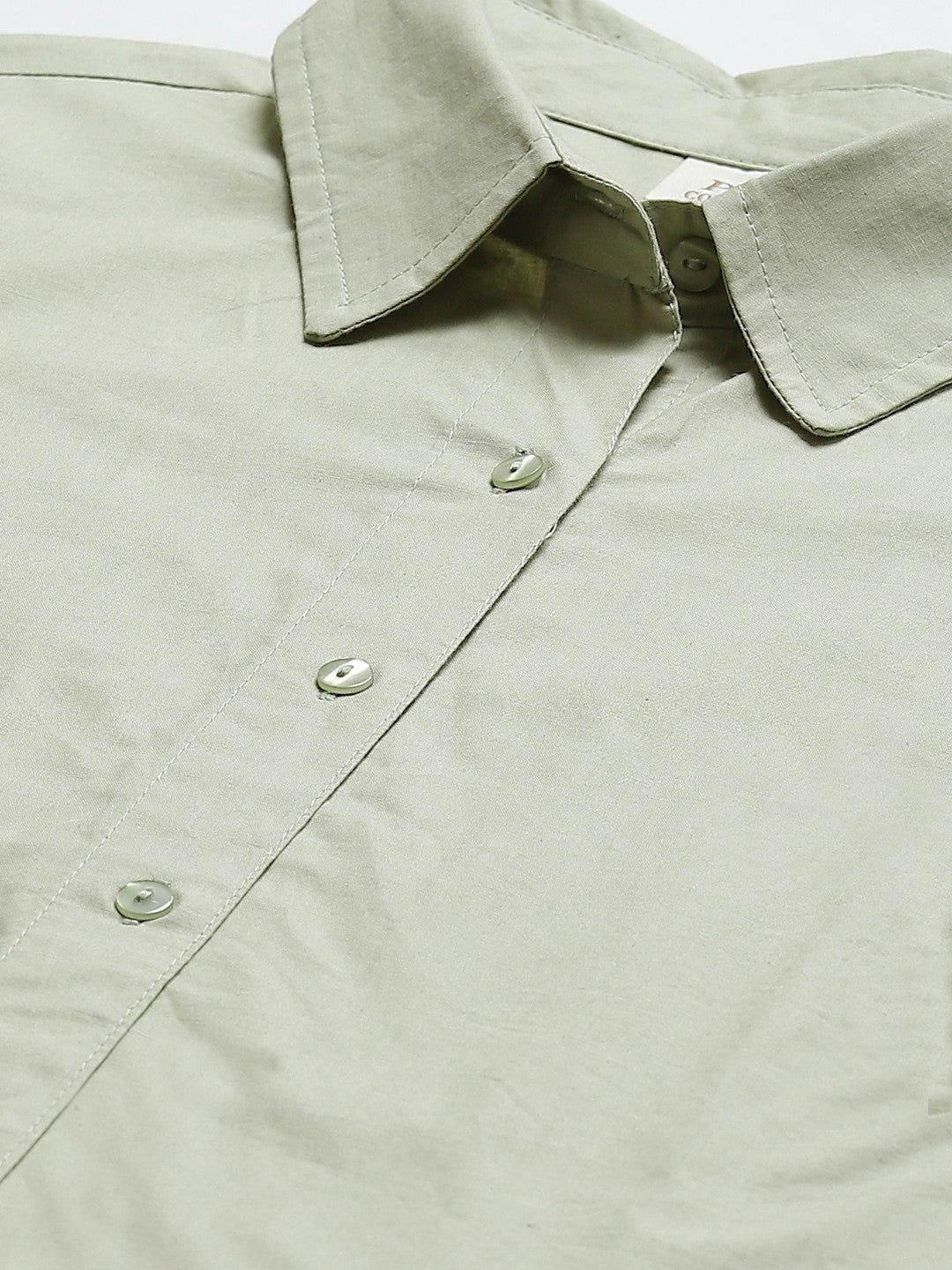 plusS Classy Green Ruffle Detail Solid Shirt