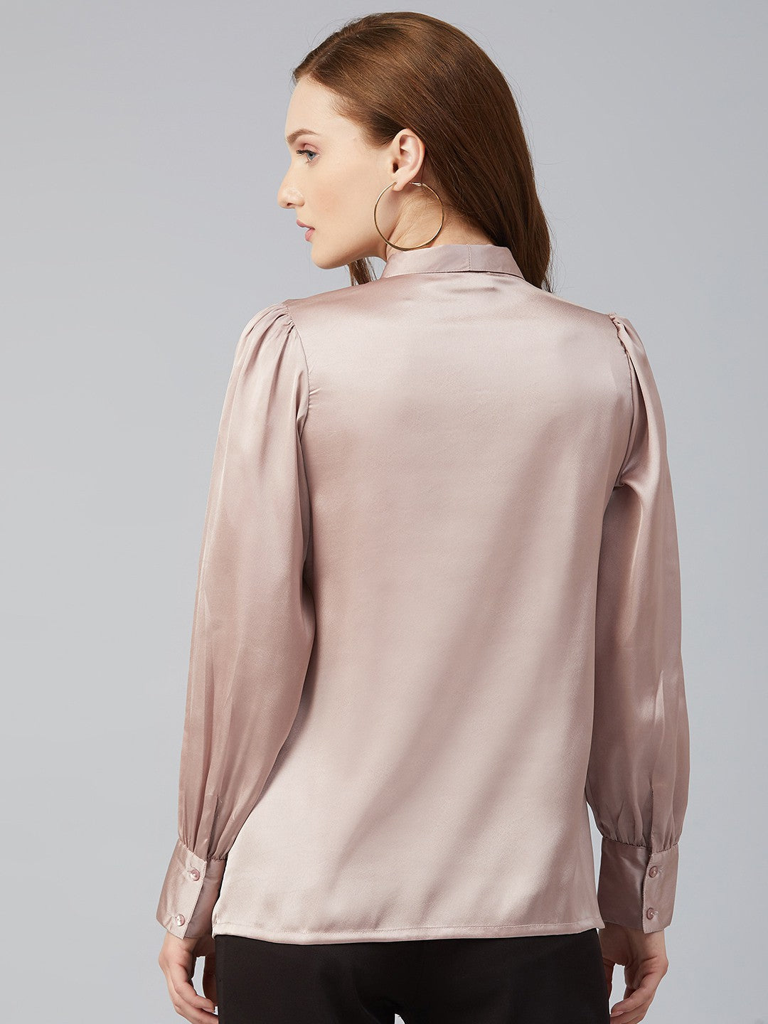 plusS Elegant Pink Puff Sleeves Shirt