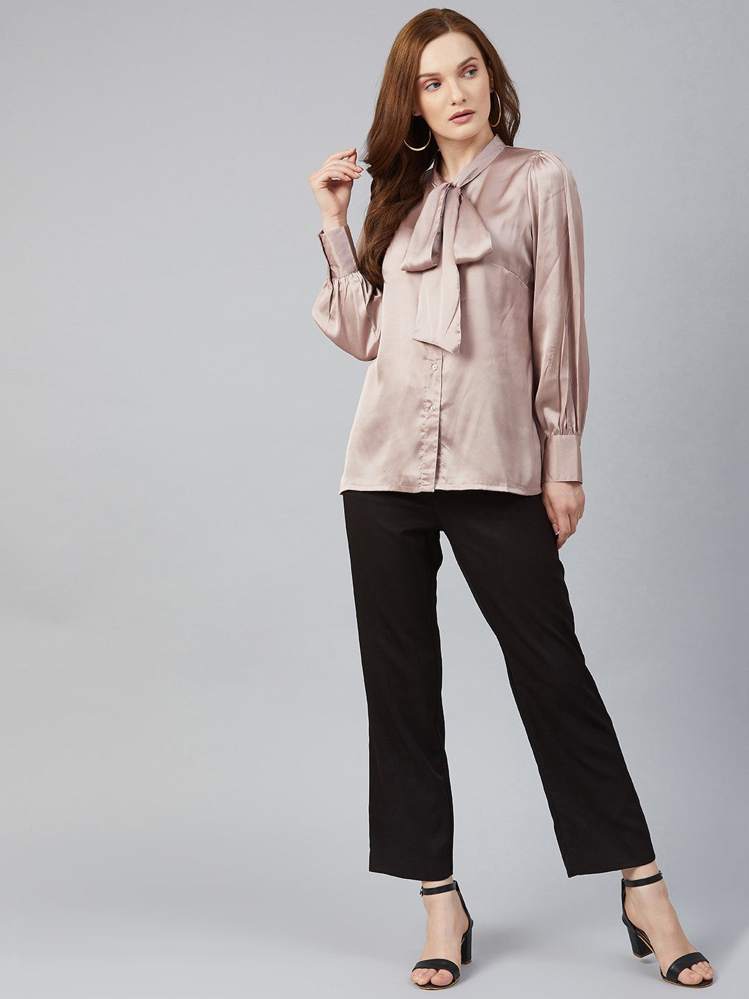 plusS Elegant Pink Puff Sleeves Shirt