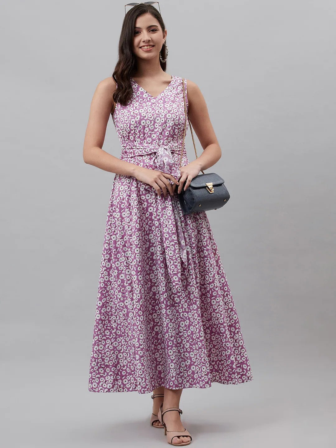 plusS Purple  White Floral Print Maxi Dress