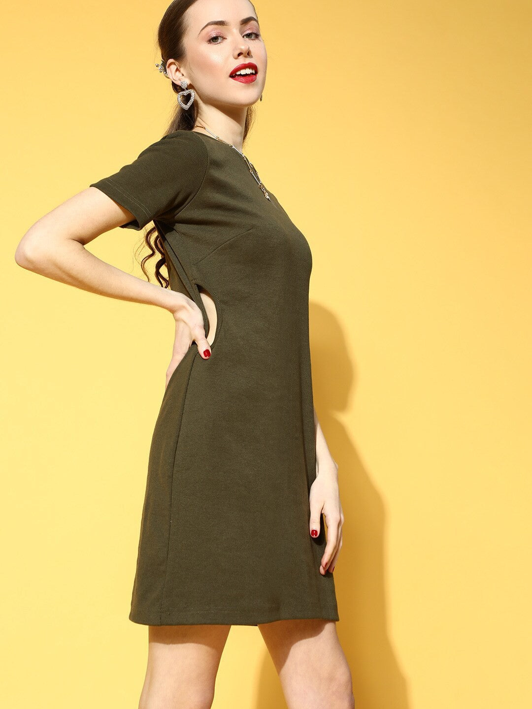 plusS Women Lovely Olive Solid Knitted Dress