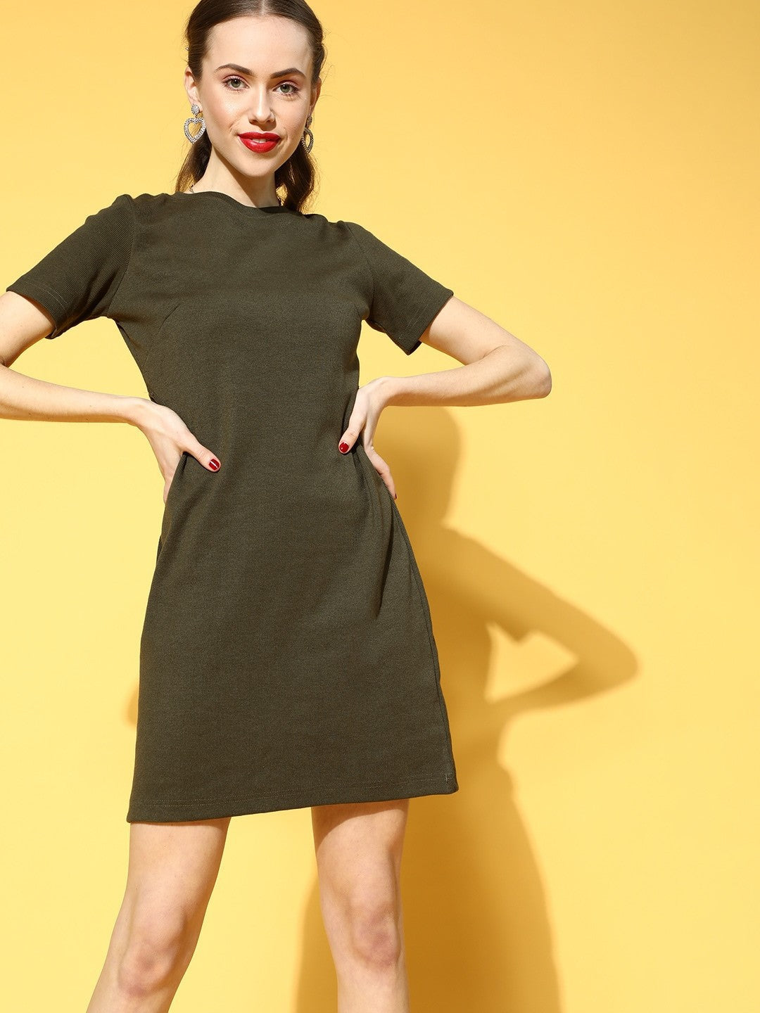 plusS Women Lovely Olive Solid Knitted Dress