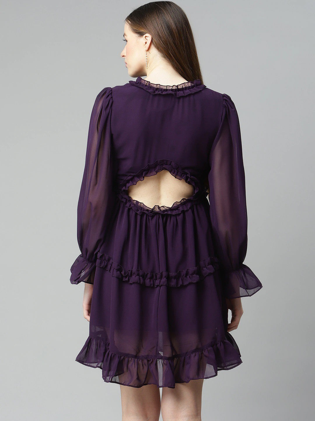 plusS Purple Solid Ruffle Tiered A-Line Dress