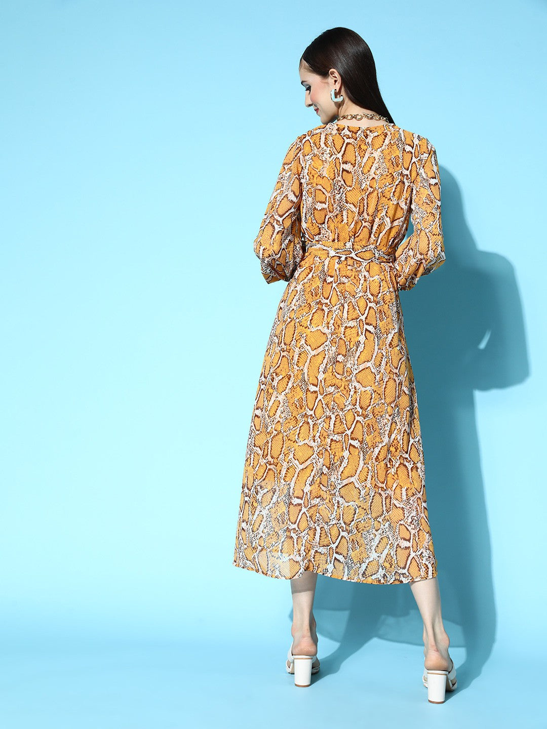 Mustard Animal Printed Volume Play Dress