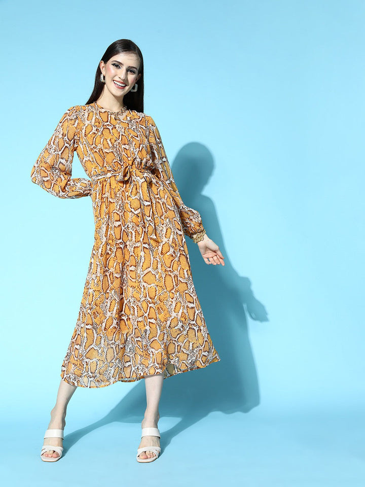 Mustard Animal Printed Volume Play Dress