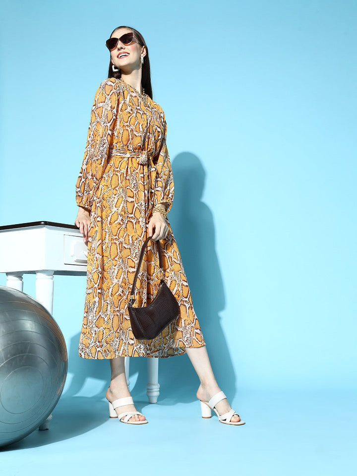 Mustard Animal Printed Volume Play Dress