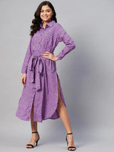 plusS Purple  Black Polk Dots Shirt Midi Dress