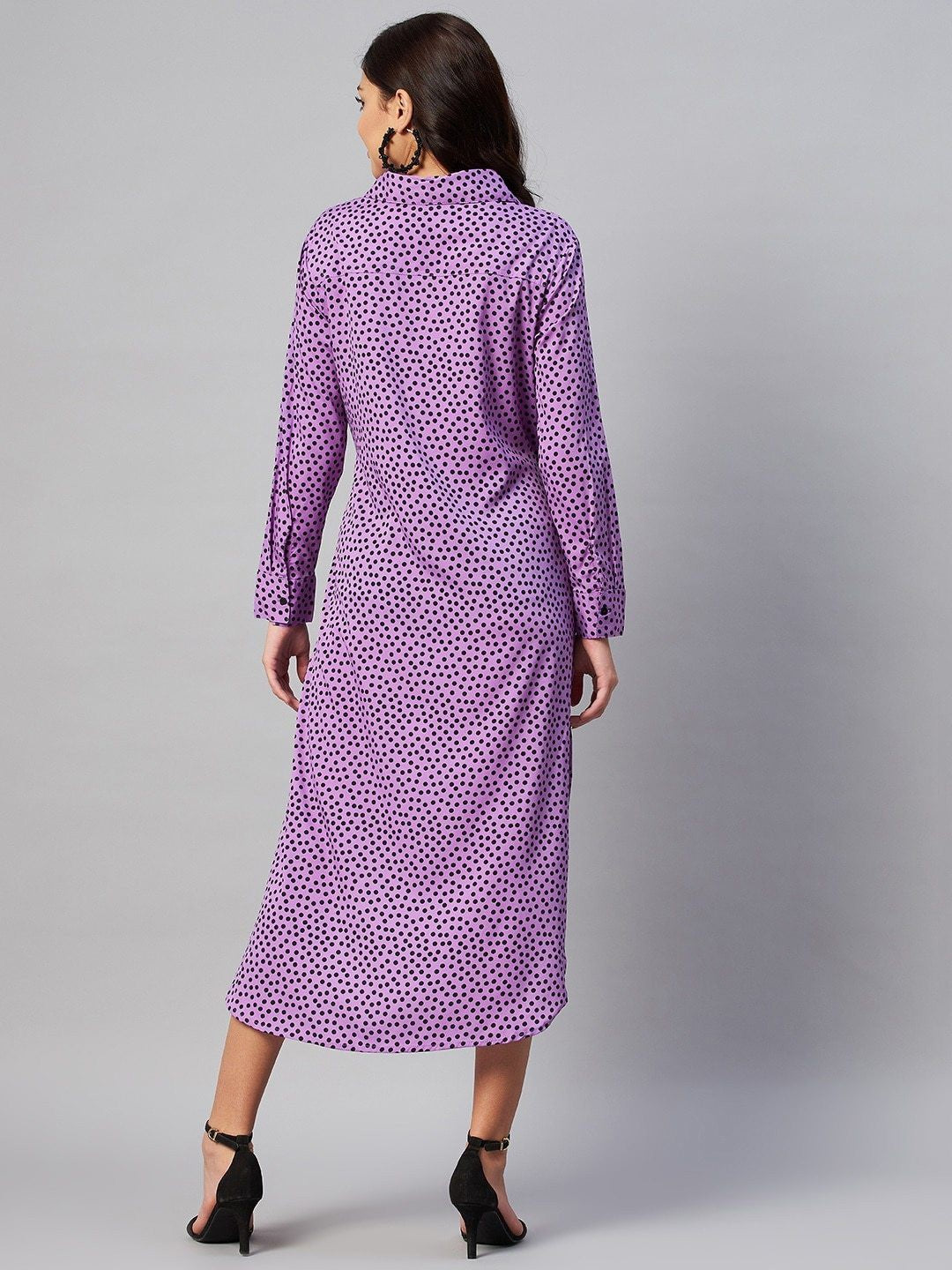 plusS Purple  Black Polk Dots Shirt Midi Dress