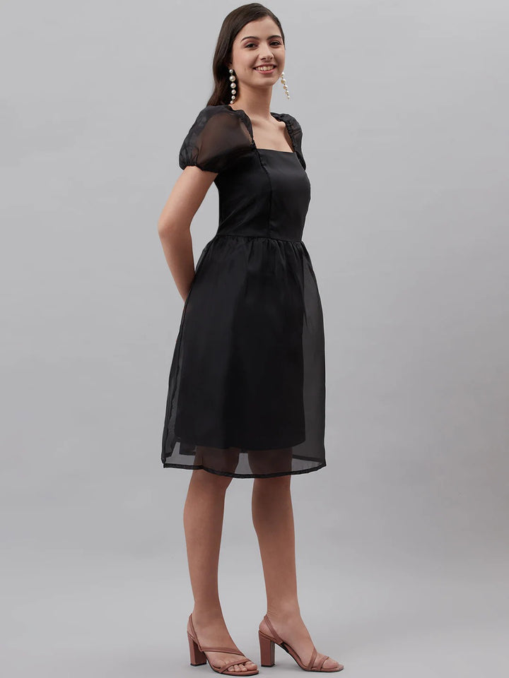 plusS Black Solid A-Line Dress