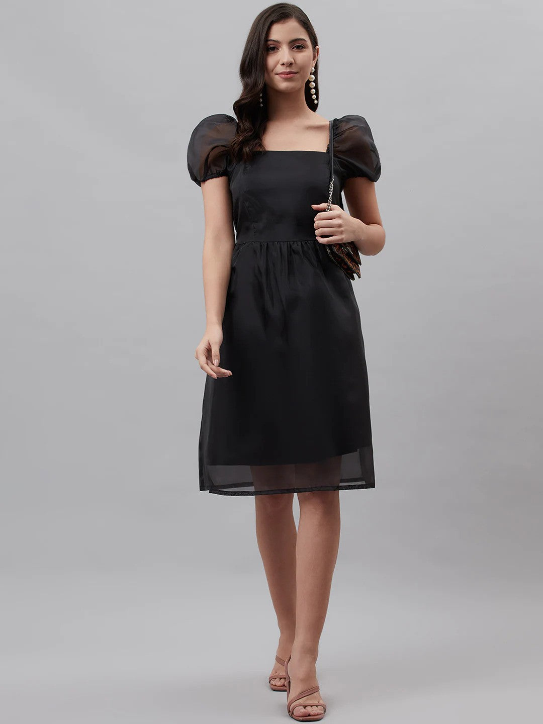 plusS Black Solid A-Line Dress