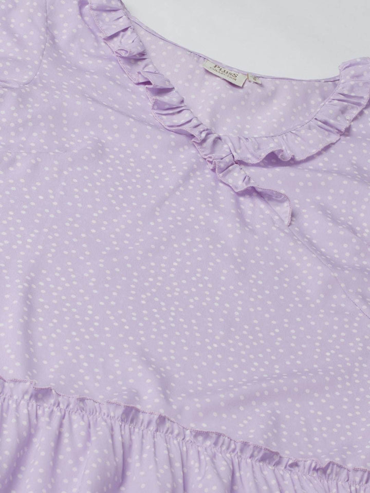 plusS Lavender Polka Dots Print A-Line Dress