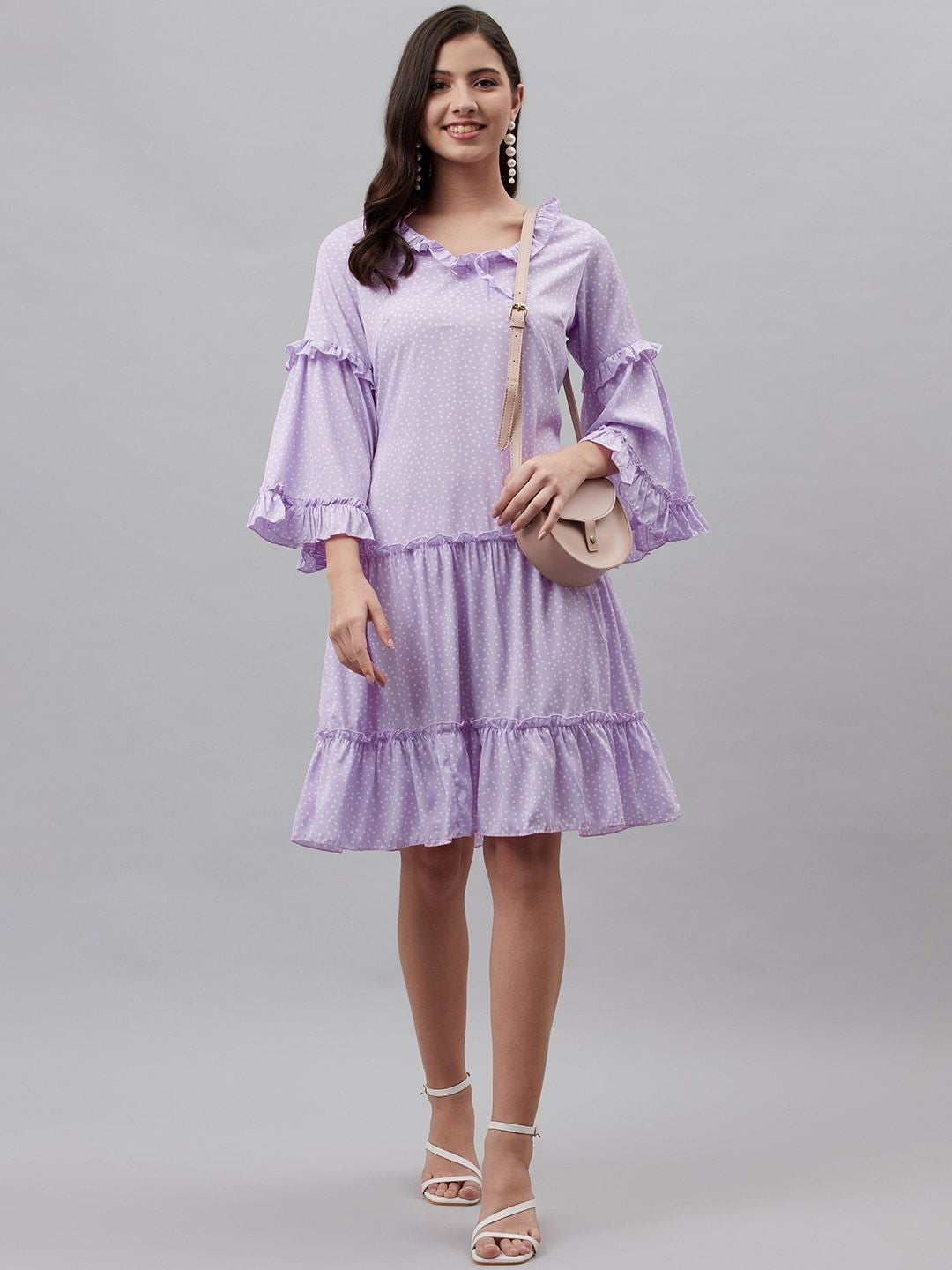 plusS Lavender Polka Dots Print A-Line Dress