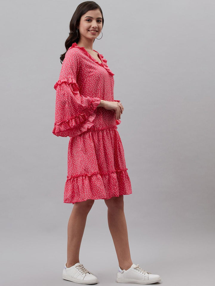 plusS Pink  Off White Polka Dots Print A-Line Dress