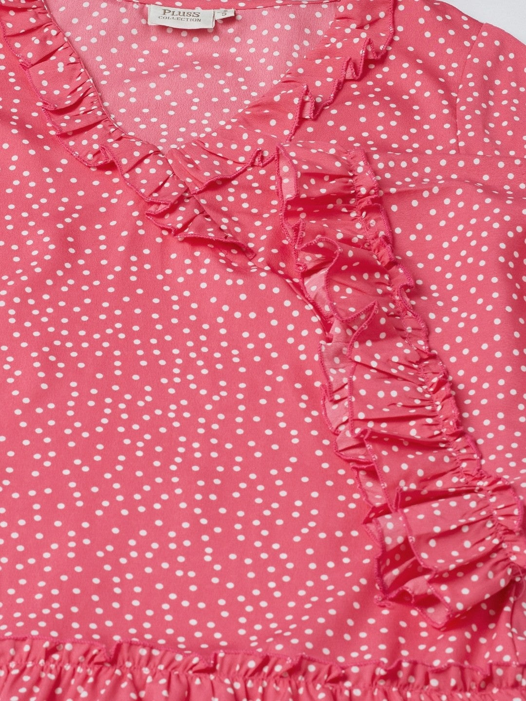 plusS Pink  Off White Polka Dots Print A-Line Dress