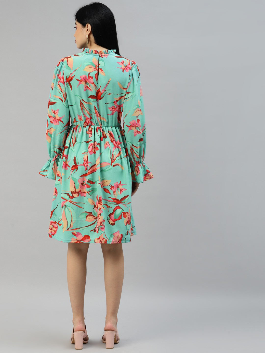 plusS Sea Green  Pink Floral A-Line Dress