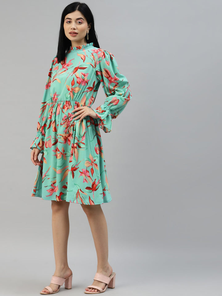 plusS Sea Green  Pink Floral A-Line Dress