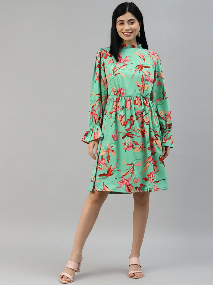 plusS Sea Green  Pink Floral A-Line Dress