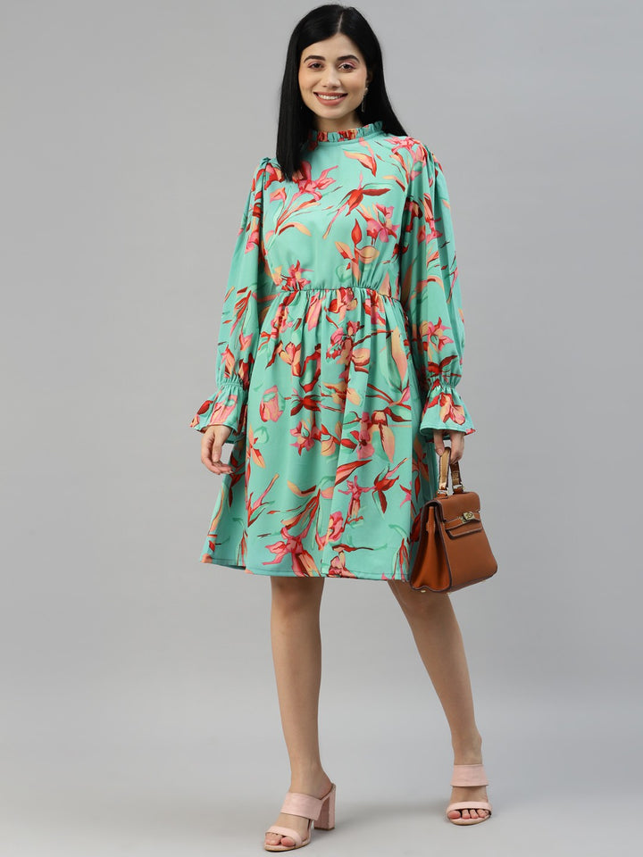 plusS Sea Green  Pink Floral A-Line Dress