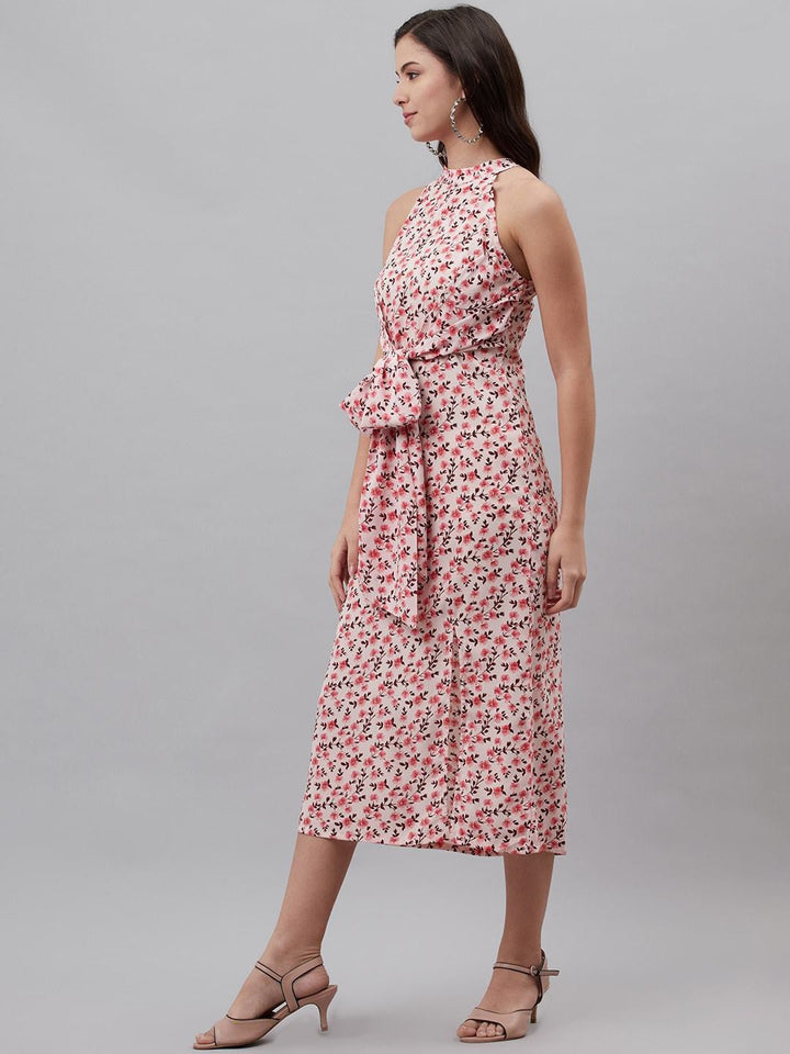 plusS Pink Floral Print A-Line Midi Dress