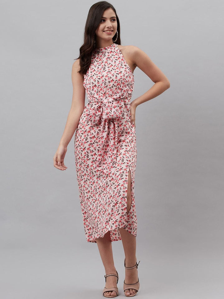 plusS Pink Floral Print A-Line Midi Dress