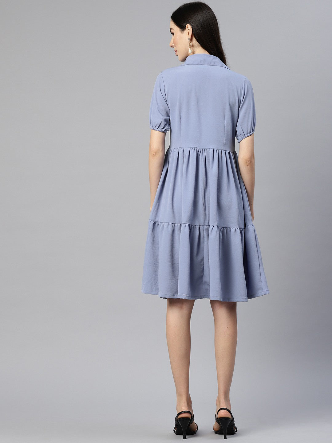 Blue Solid Shirt Dress