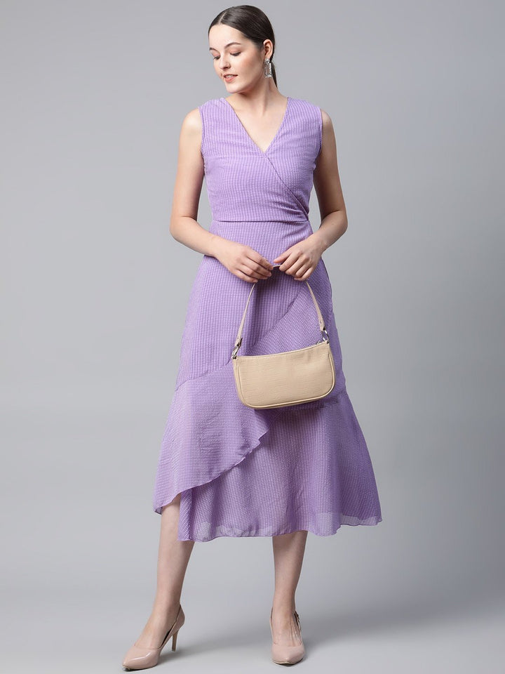 plusS Lavender Self Design Wrap Midi Dress